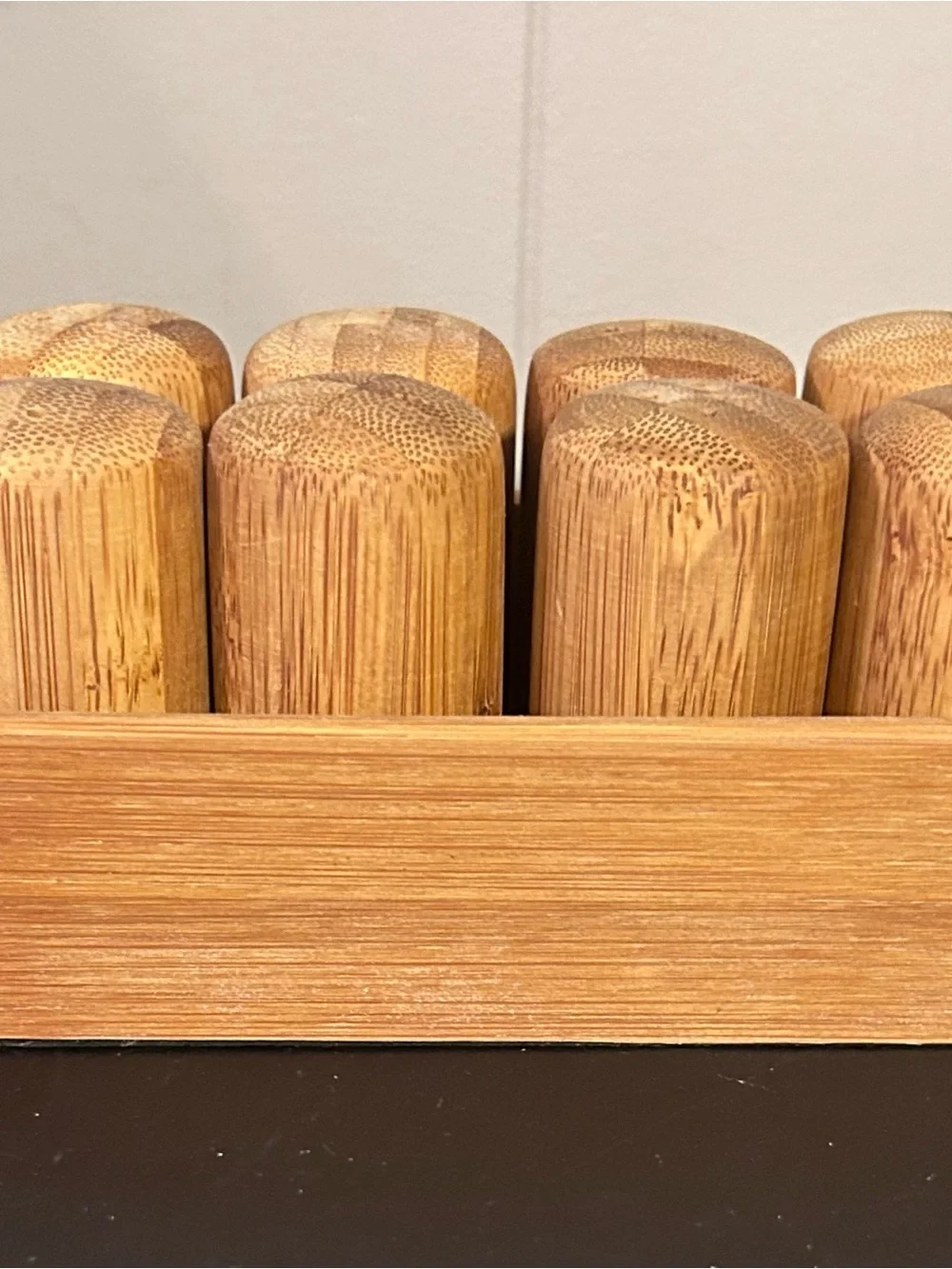 8 Pc Bamboo Salt Pepper Shaker Set w/ Storage Tray Refillable Kitchen Table